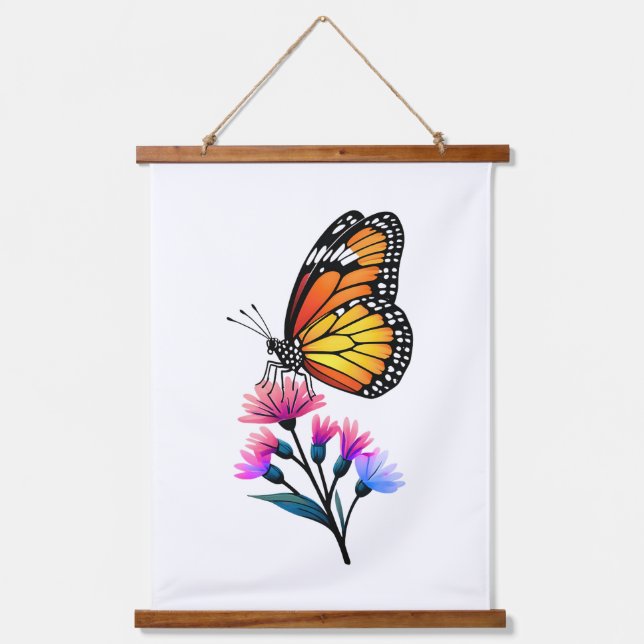 Monarch Butterfly on Colourful Wildflowers Hanging Tapestry (Front)