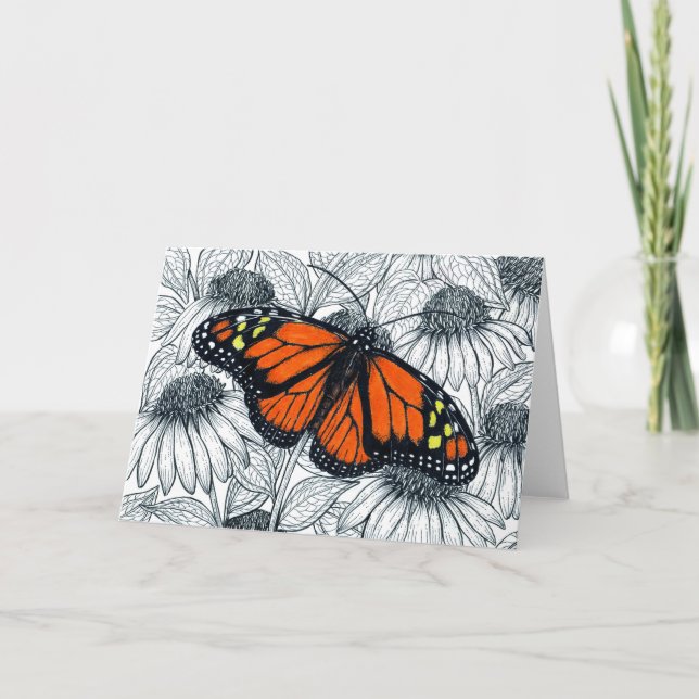 Monarch butterfly on coneflowers card (Front)