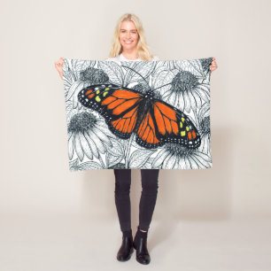 Monarch butterfly on coneflowers fleece blanket