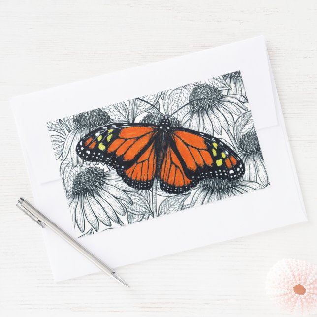 Monarch butterfly on coneflowers rectangular sticker (Envelope)