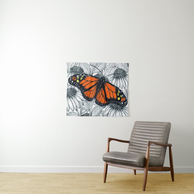 Monarch butterfly on coneflowers tapestry (In Situ (Horizontal))