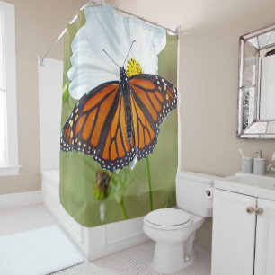 Monarch Butterfly on Cosmos Shower Curtain