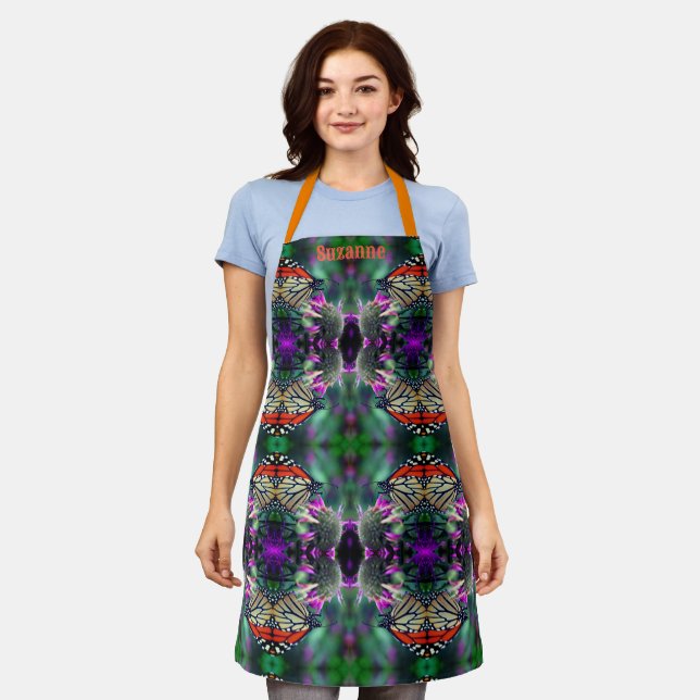 Monarch Butterfly On Flower Abstract Personalised Apron (Worn)