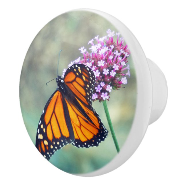  MONARCH BUTTERFLY ON FLOWER CERAMIC KNOB (Right)