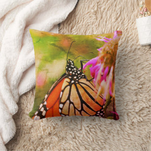 Monarch Butterfly On Flower Close Up Abstract Cushion