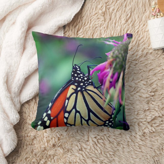 Monarch Butterfly On Flower Close Up  Cushion (Blanket)