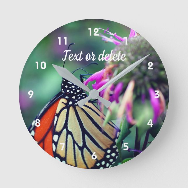 Monarch Butterfly On Flower Personalised   Round Clock (Front)
