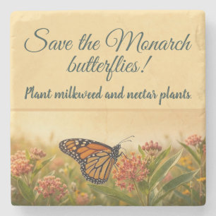 Monarch butterfly on milkweed stone coaster