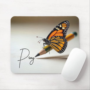 Monarch Butterfly On Pencil With Text Mouse Pad