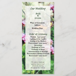 Monarch Butterfly on Pink Lantana Wedding Program Programme