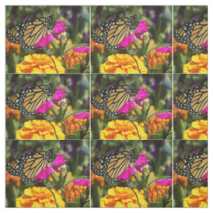 Monarch Butterfly on pink marigold Fabric