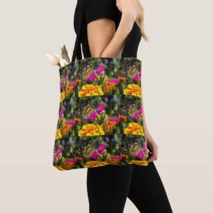 Monarch Butterfly on Pink Marigold Tote Bag
