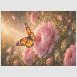 Monarch Butterfly on Pink Peonies Decoupage Paper