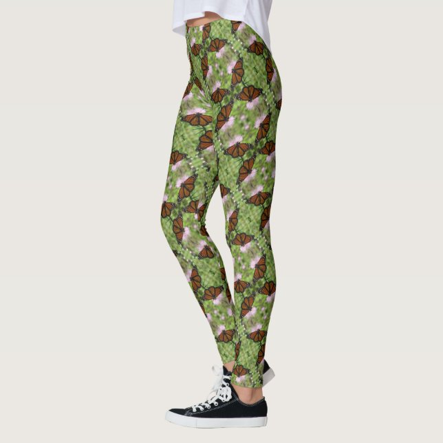 Monarch Butterfly on Pink Thistle Flower Leggings (Left)