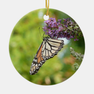 Monarch Butterfly on Purple Butterfly Bush Ceramic Tree Decoration