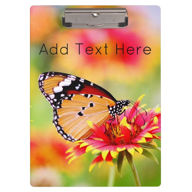 Monarch Butterfly on Red and Yellow Flower Clipboard (Front)