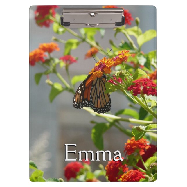 Monarch Butterfly on Red Butterfly Bush Clipboard (Front)