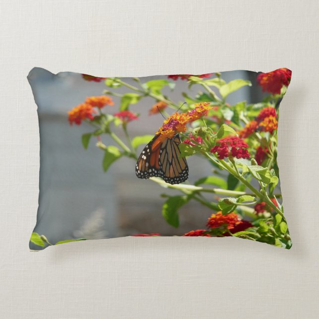 Monarch Butterfly on Red Butterfly Bush Decorative Cushion (Front)