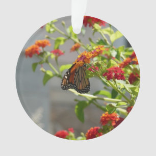 Monarch Butterfly on Red Butterfly Bush Ornament
