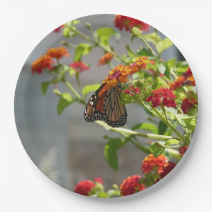 Monarch Butterfly on Red Butterfly Bush Paper Plate