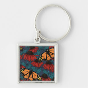 Monarch butterfly on red coneflowers key ring