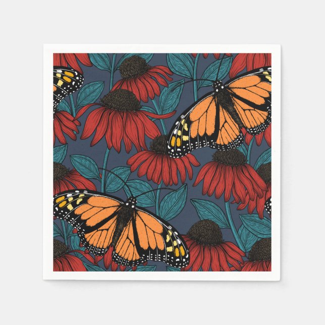 Monarch butterfly on red coneflowers napkin (Front)