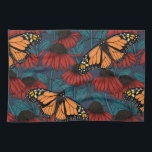 Monarch butterfly on red coneflowers tea towel<br><div class="desc">Hand-drawn seamless pattern with coneflowers and monarch butterflies.</div>