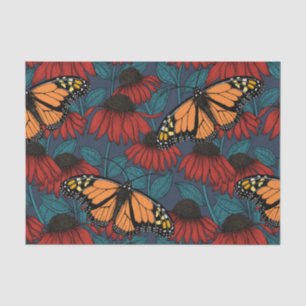 Monarch butterfly on red coneflowers tissue paper
