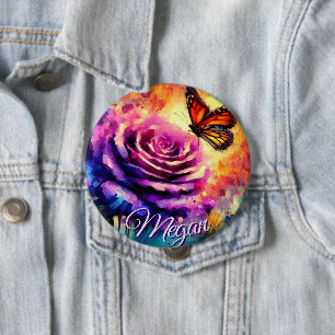 Monarch Butterfly on Rose at Sunset Personalised 10 Cm Round Badge