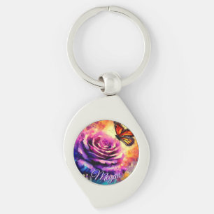 Monarch Butterfly on Rose at Sunset Personalised Key Ring