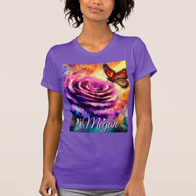 Monarch Butterfly on Rose at Sunset Personalised T-Shirt (Front)