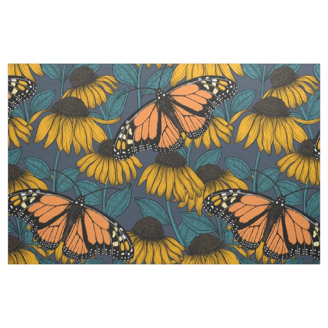 Monarch butterfly on yellow coneflowers fabric (Fat Quarter)