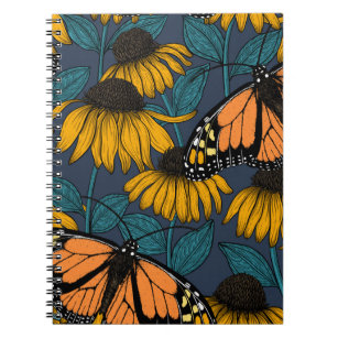 Monarch butterfly on yellow coneflowers notebook