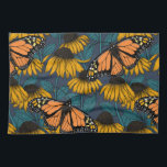 Monarch butterfly on yellow coneflowers tea towel<br><div class="desc">Hand-drawn seamless pattern with coneflowers and monarch butterflies.</div>