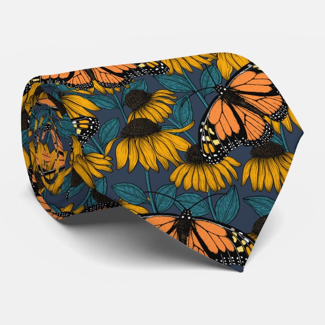 Monarch butterfly on yellow coneflowers tie (Rolled)