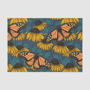 Monarch butterfly on yellow coneflowers tissue paper