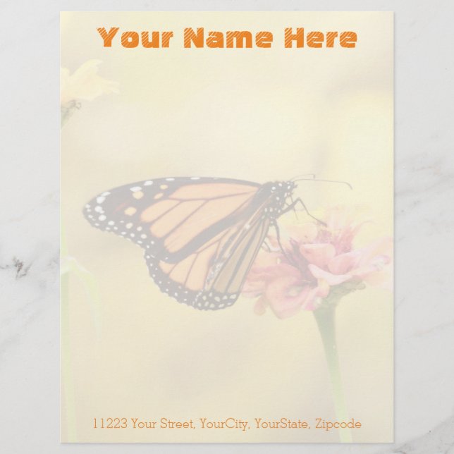 Monarch Butterfly on Zinnia Personalized Letterhead (Front)