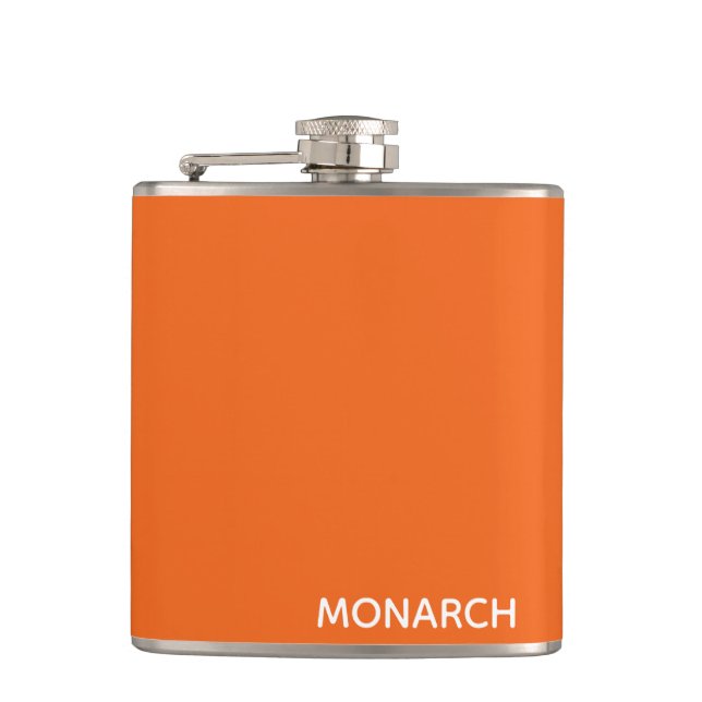 Monarch butterfly orange colour name hip flask (Front)