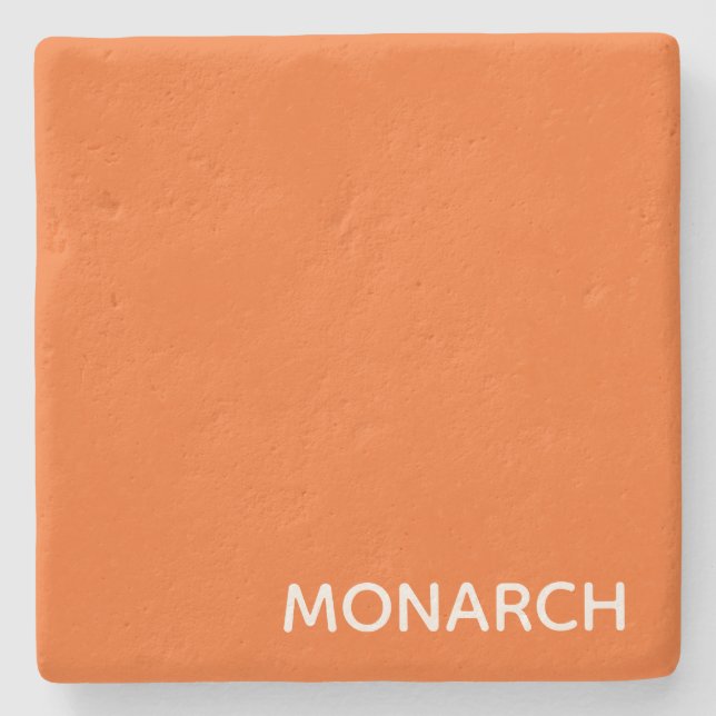 Monarch butterfly orange colour name stone coaster (Front)