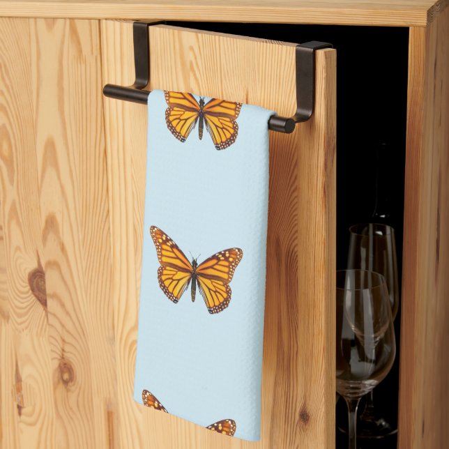 Monarch Butterfly Pastel Blue Tea Towel (Thirds Fold)
