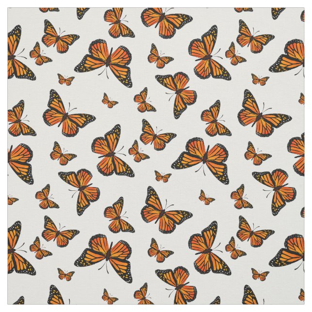 Monarch Butterfly Pattern on White Background Fabric (Swatch)