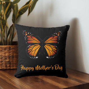 Monarch Butterfly Personalized Black Throw Pillow