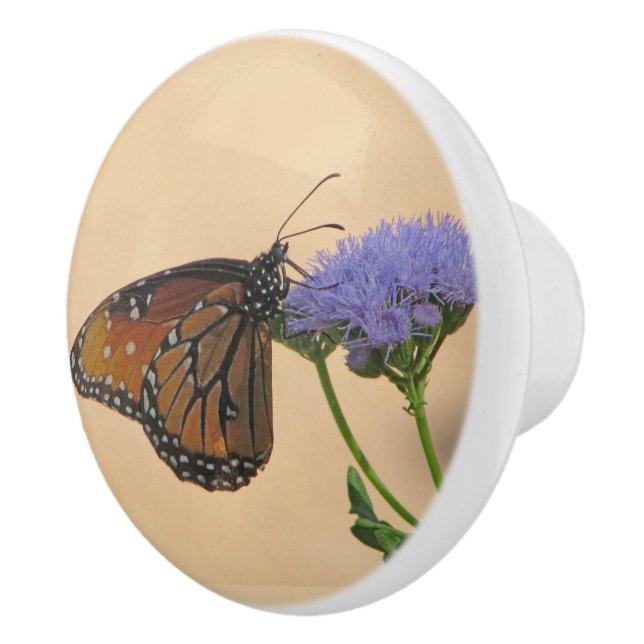 Monarch  Butterfly Purple Flower Spring Nature Ceramic Knob (Right)