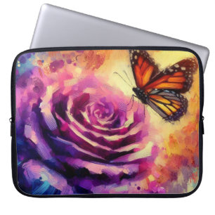 Monarch Butterfly Purple Rose Sunset Orange  Laptop Sleeve