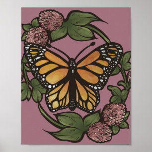 Monarch Butterfly Red Clover Garden Butterflies    Poster