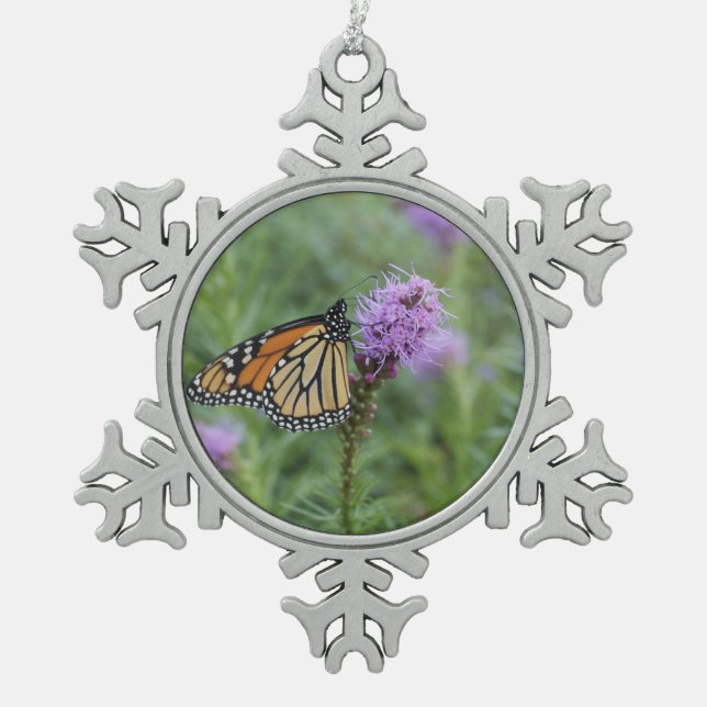 Monarch Butterfly Snowflake Pewter Christmas Ornament (Front)
