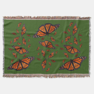 Monarch Butterfly Throw Blanket (Dark Green)