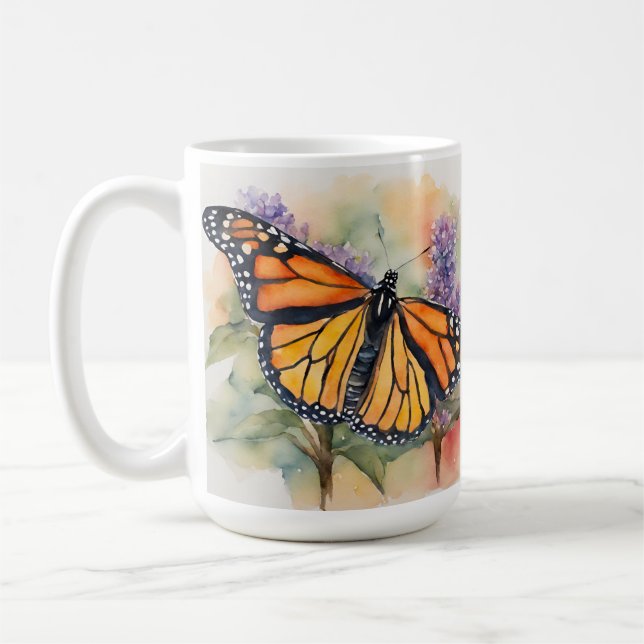  Monarch Butterfly Watercolor Print Coffee Mug (Left)