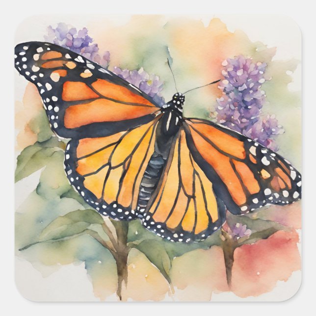  Monarch Butterfly Watercolor Print Square Sticker (Front)