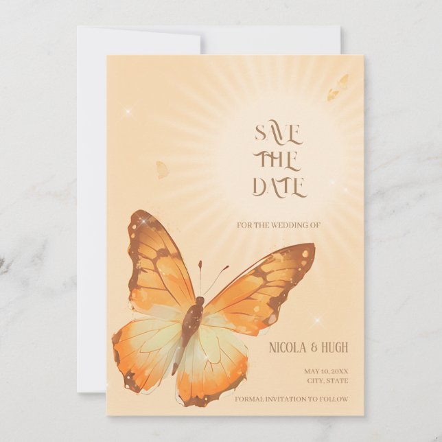 Monarch Butterfly Watercolor Wedding Save the Date (Front)
